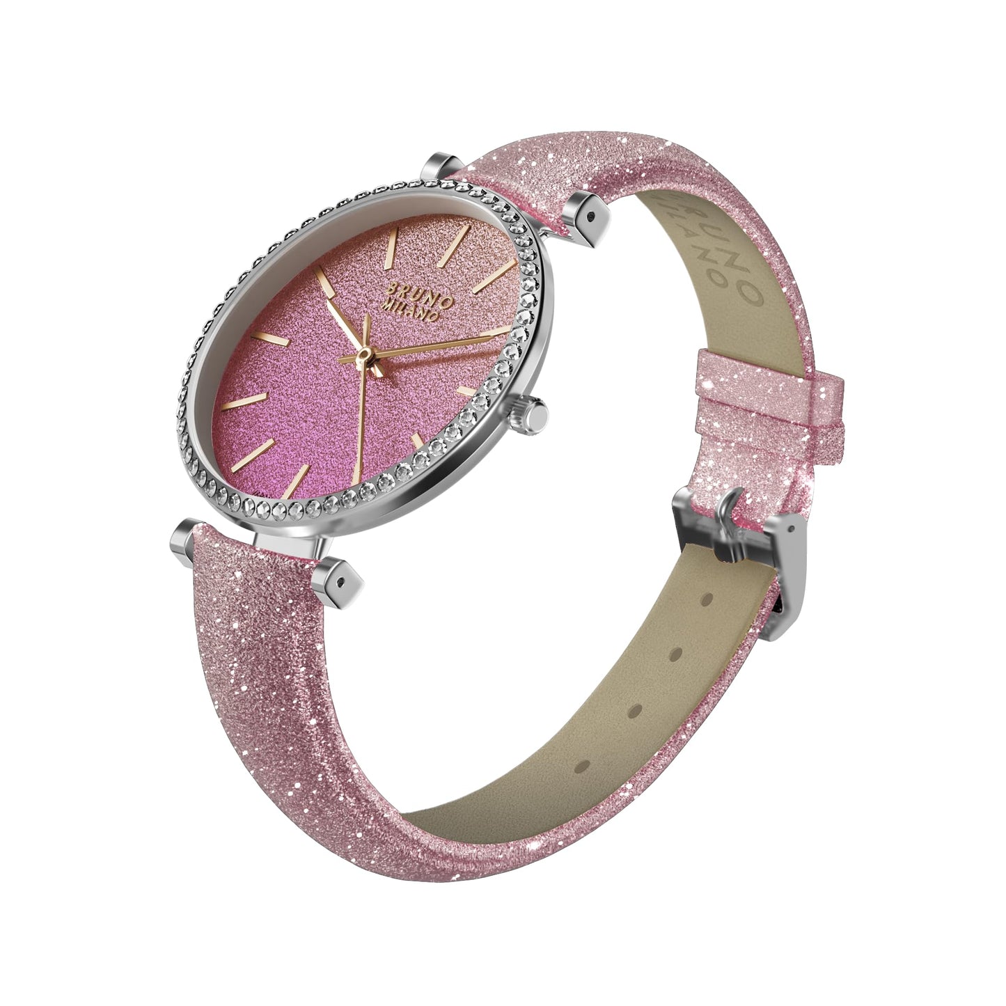 BRUNO MILANO Fashion Forward Diamond Studded Bezel Watch with Glitter for Women and Girls (Dark Pink)