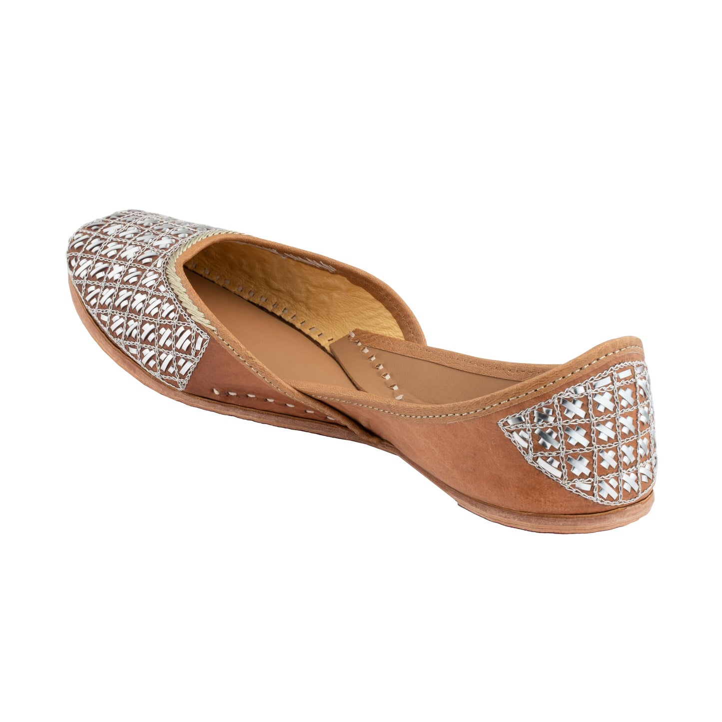 KORAKARI Women's Genuine Leather Traditional Ethnic Juno Handmade Punjabi Jutti, Leather Flat Comfortable Mojaris for Girls (Size: UK5, Beige)