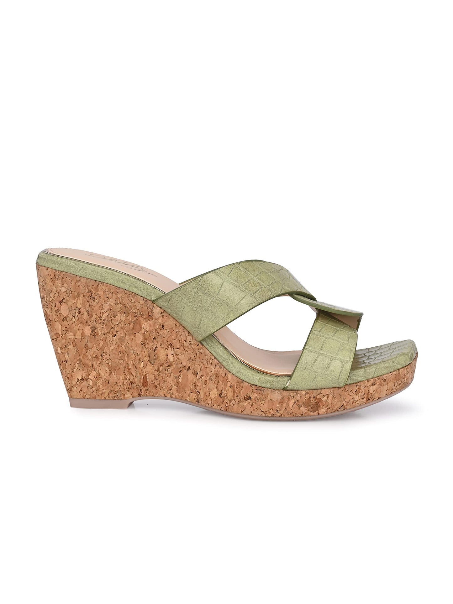 Delize Light - Vegan Leather Cross Strap Wedge Heel Sandals 2500 37 Green