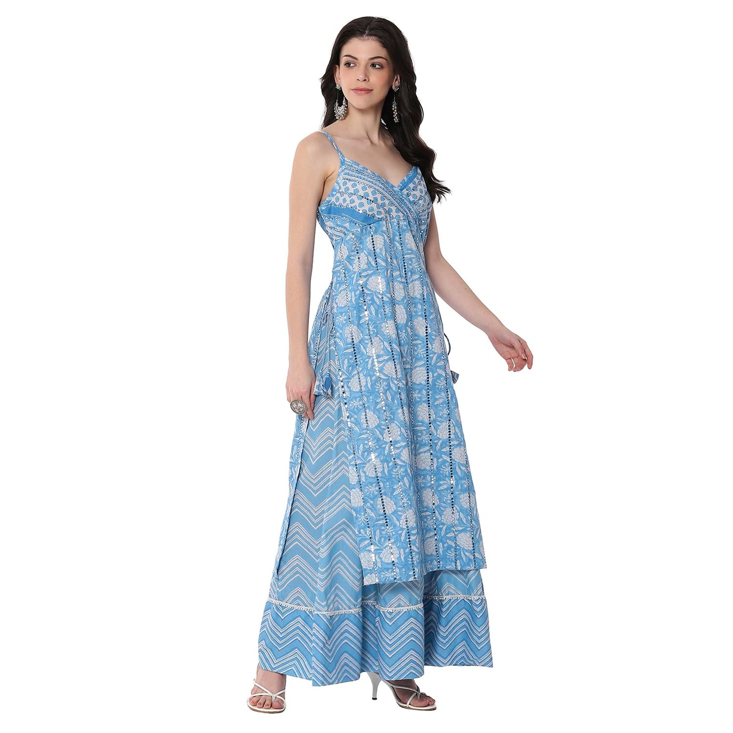 BIBA Women Blue Cotton Floral Strappy Straight Kurta Set_34
