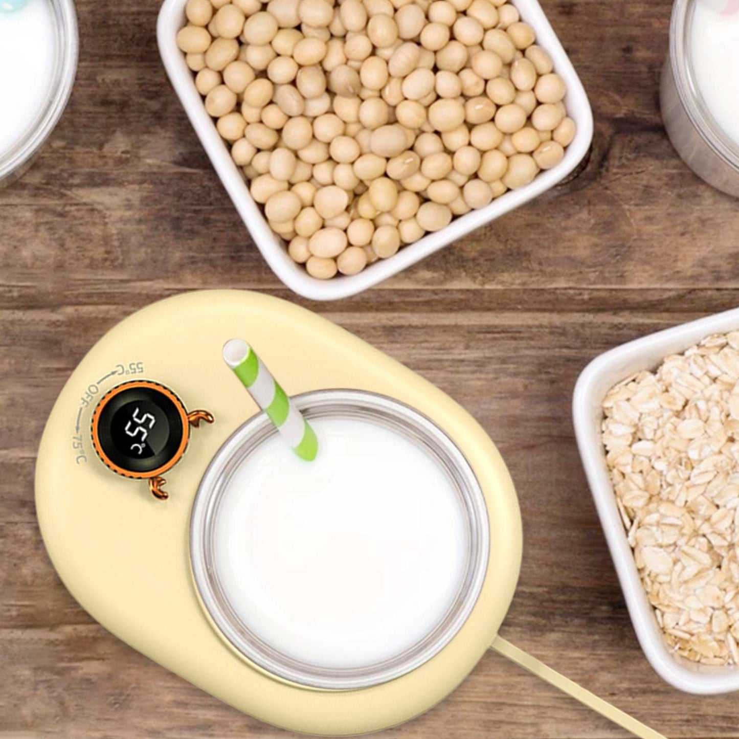 FABLOFTCoffee Mug Warmer Cup Heating Plate 2 Temparature Settings for Home Office Yellow