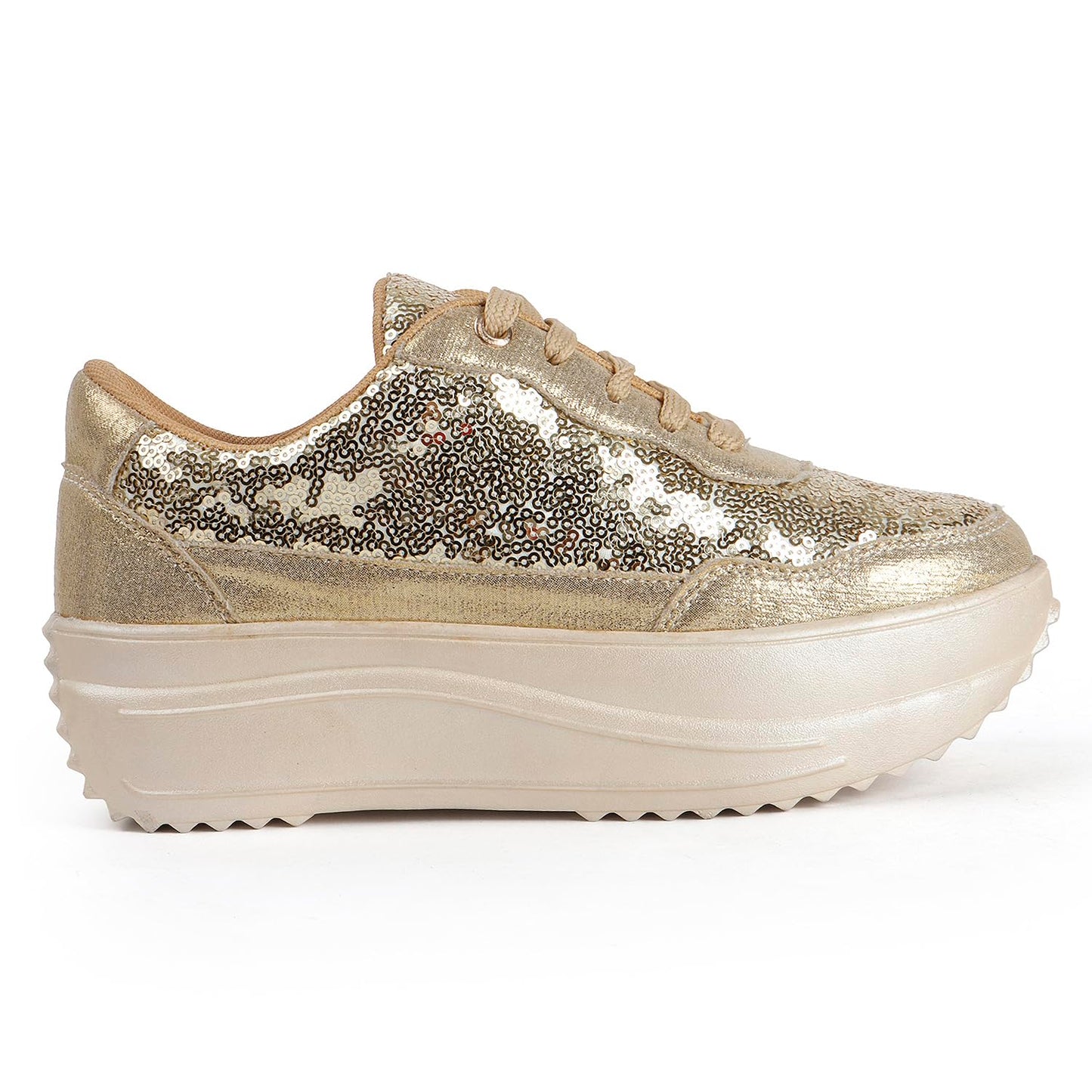 Vendoz Women Casual High Heel Sneakers I Cushioned Insole I All Day Comfortable I Lightweight and Stylish Shoes for Girls CNV4026GL-36 Gold