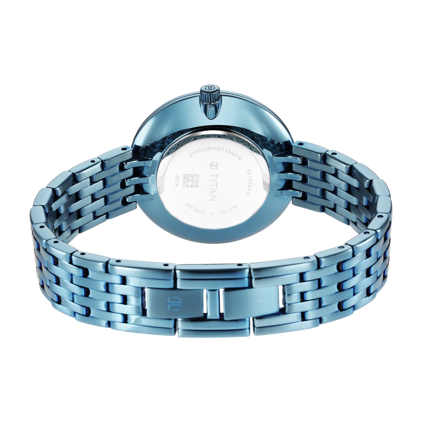 Titan Quartz Analog Blue Dial Stainless Steel Strap Watch for Women-NS95163QM02
