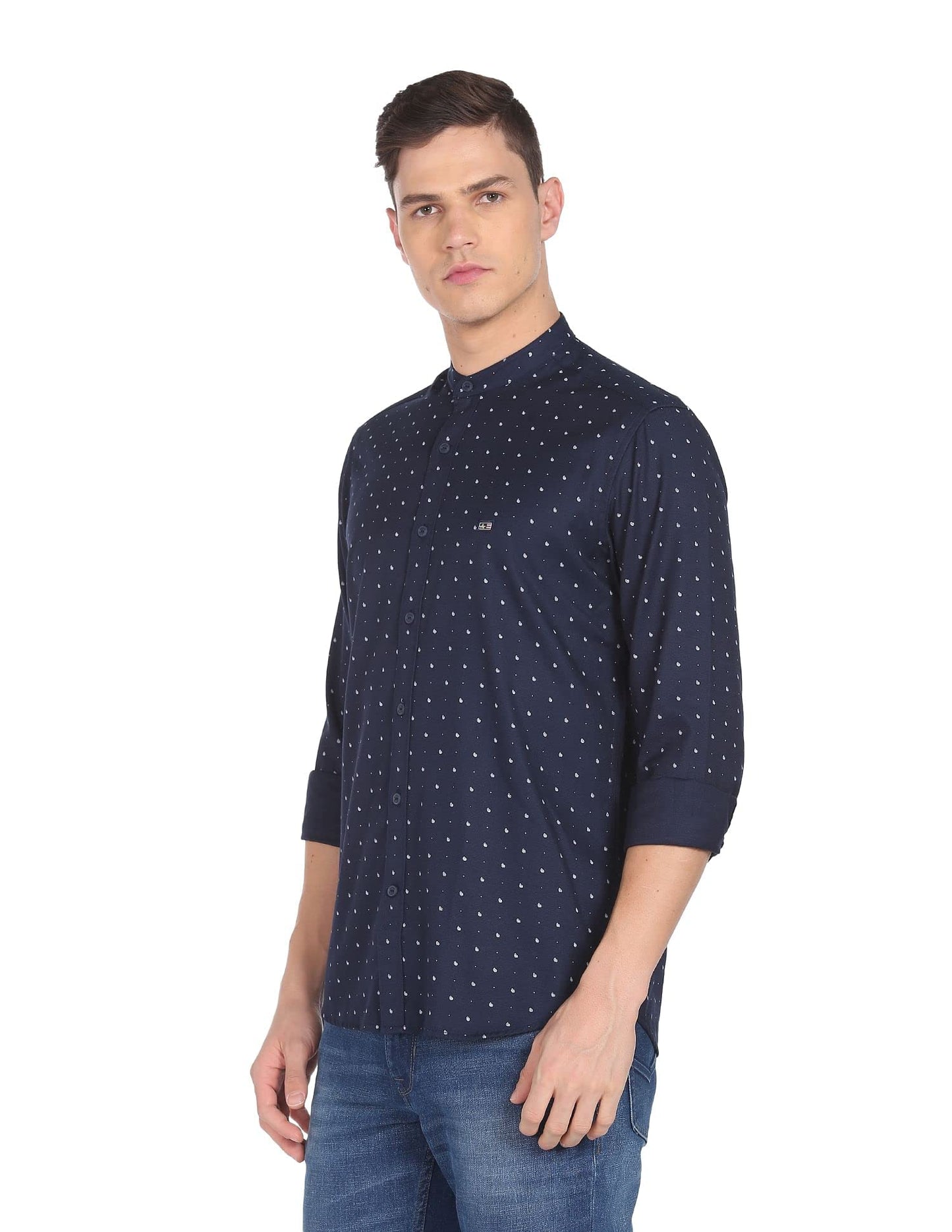 Arrow Men Navy Mandarin Collar Paisley Print Casual Shirt(ASAESH1303,Navy,39)