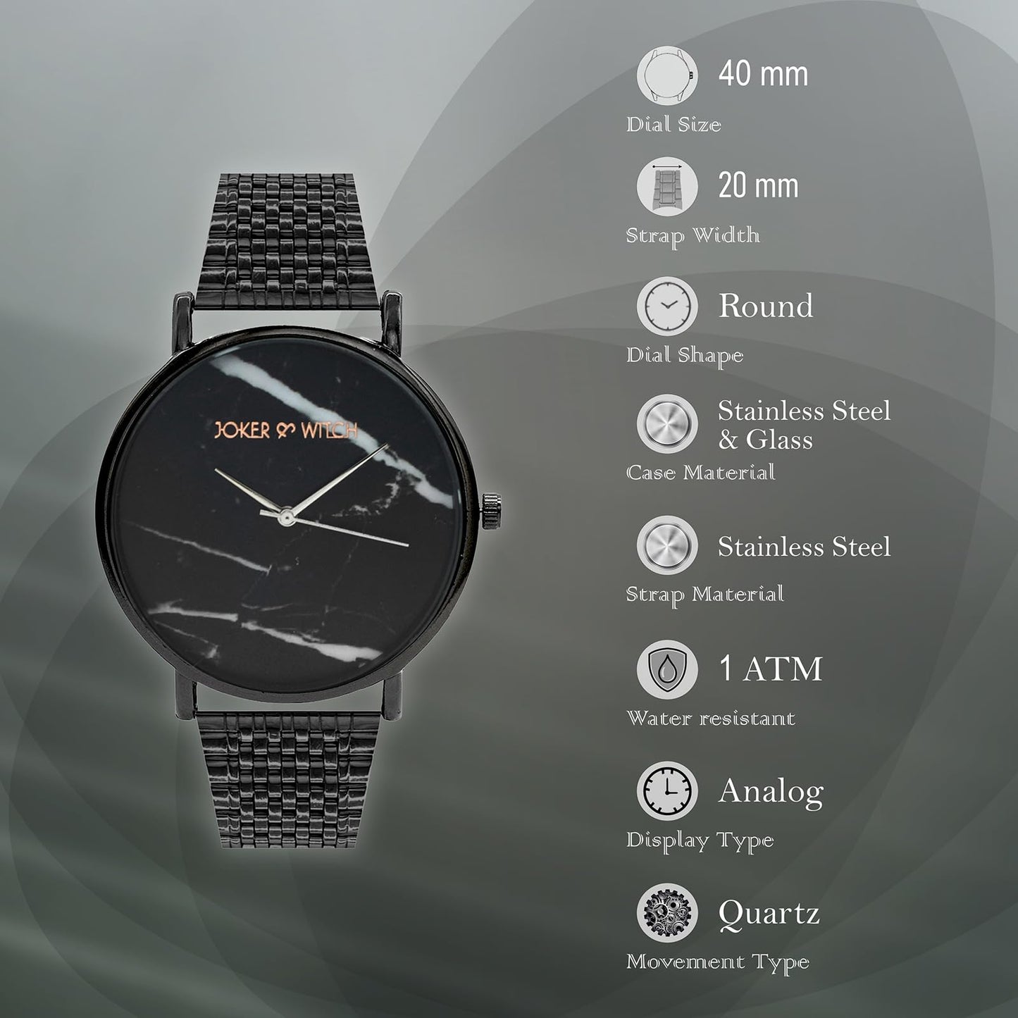 Joker & Witch Lucien Marble DIAL Black Strap Men's Analogue Watch