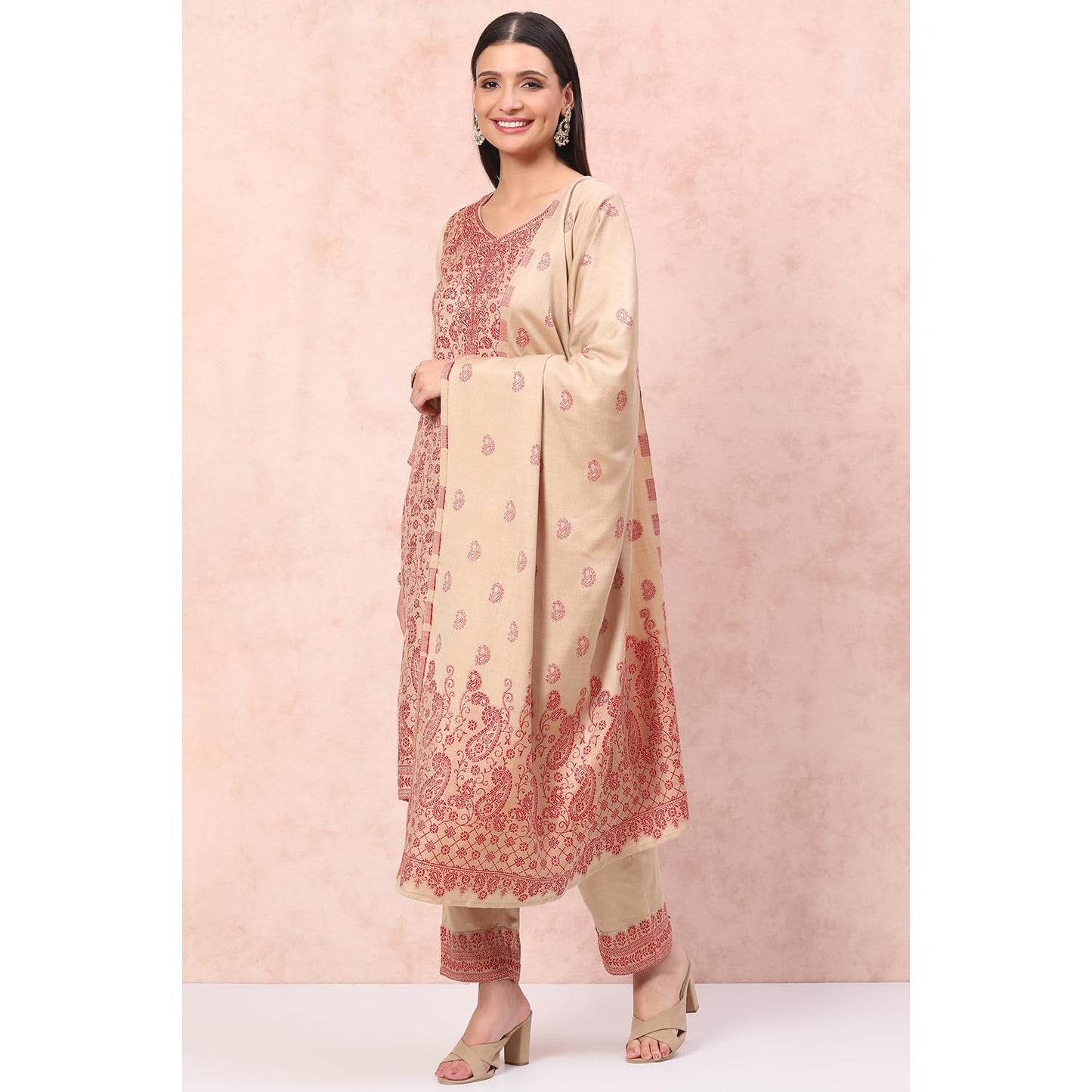 Rangriti Women Polyester Blend Yarndyed Suit Set (RSKWINTERW17230_Brown_S)