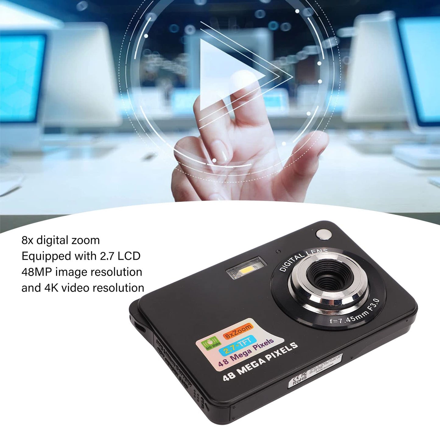 Ubervia Point & Shoot Digital Cameras - Digital Camera 1080P 48MP Kids Camera 8X Zoom Compact Point and Shoot Camera with 27in LCD Screen Portable Small Camera for Teens Students Boys Girls Seniors Bl