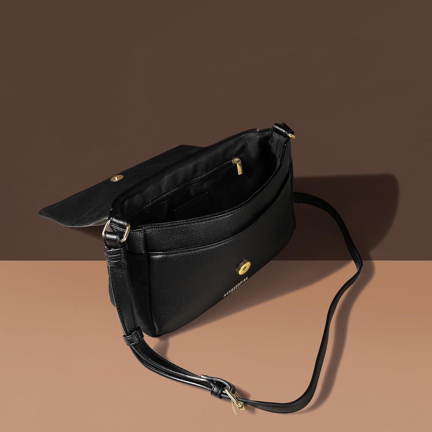 Accessorize London Women's Caffy Black Sling Bag| crossbody sling bag for women stylish|Ladies Adjustable Strap sling bag|Shoulder bag for woman