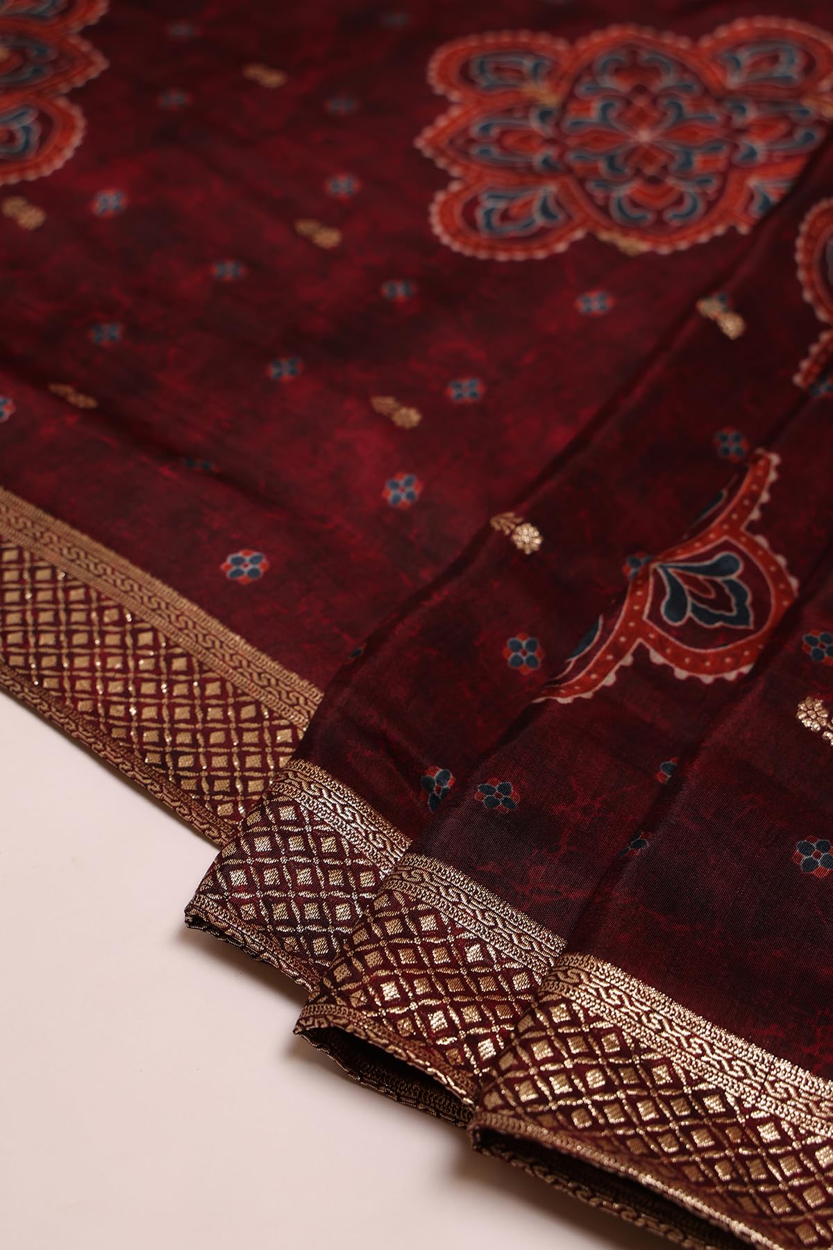 Soch Womens Wine Russian Silk Ethnic Motifs Gown with Mirror and Cutdana