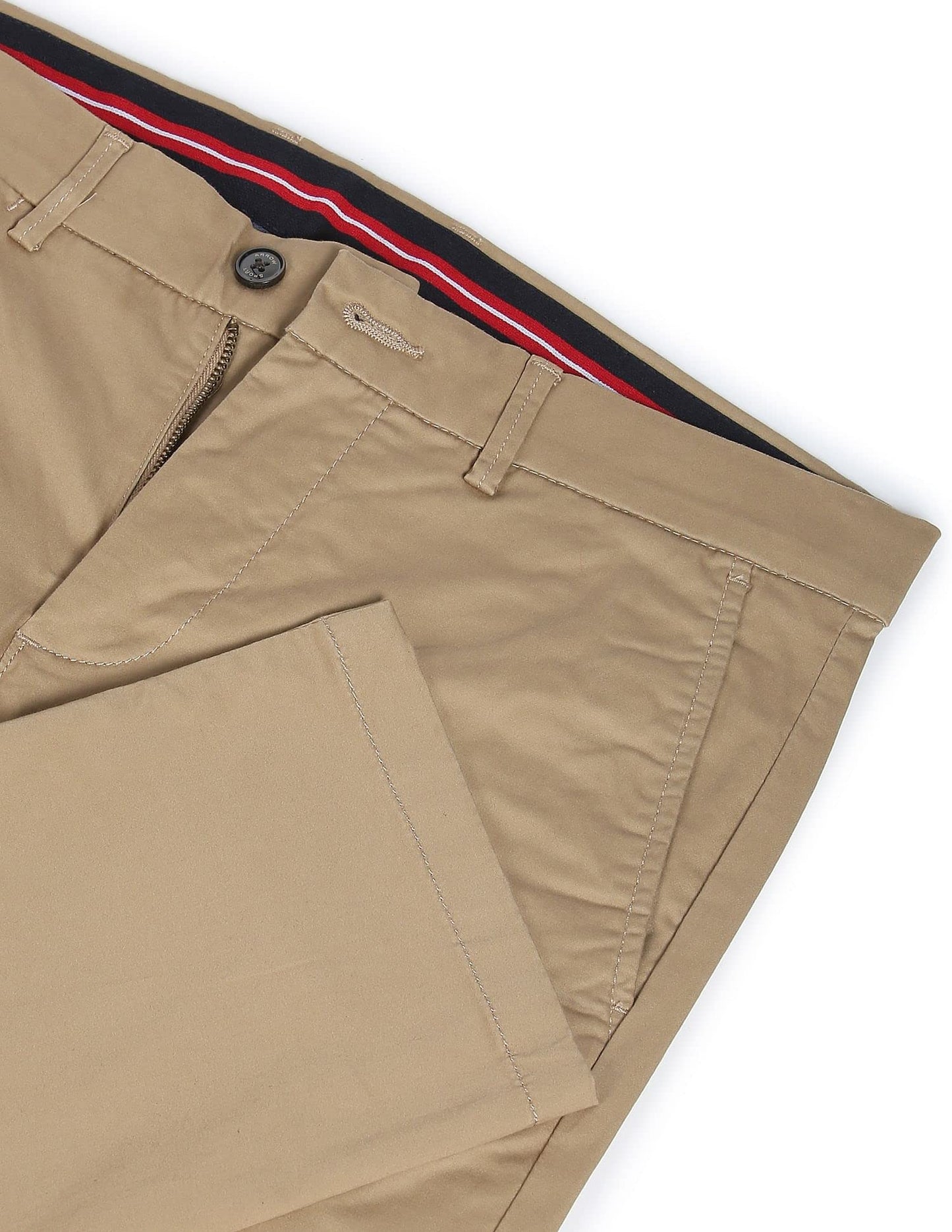 Arrow Men's Solid Slim Fit Acrylic Casual Trouser Khaki