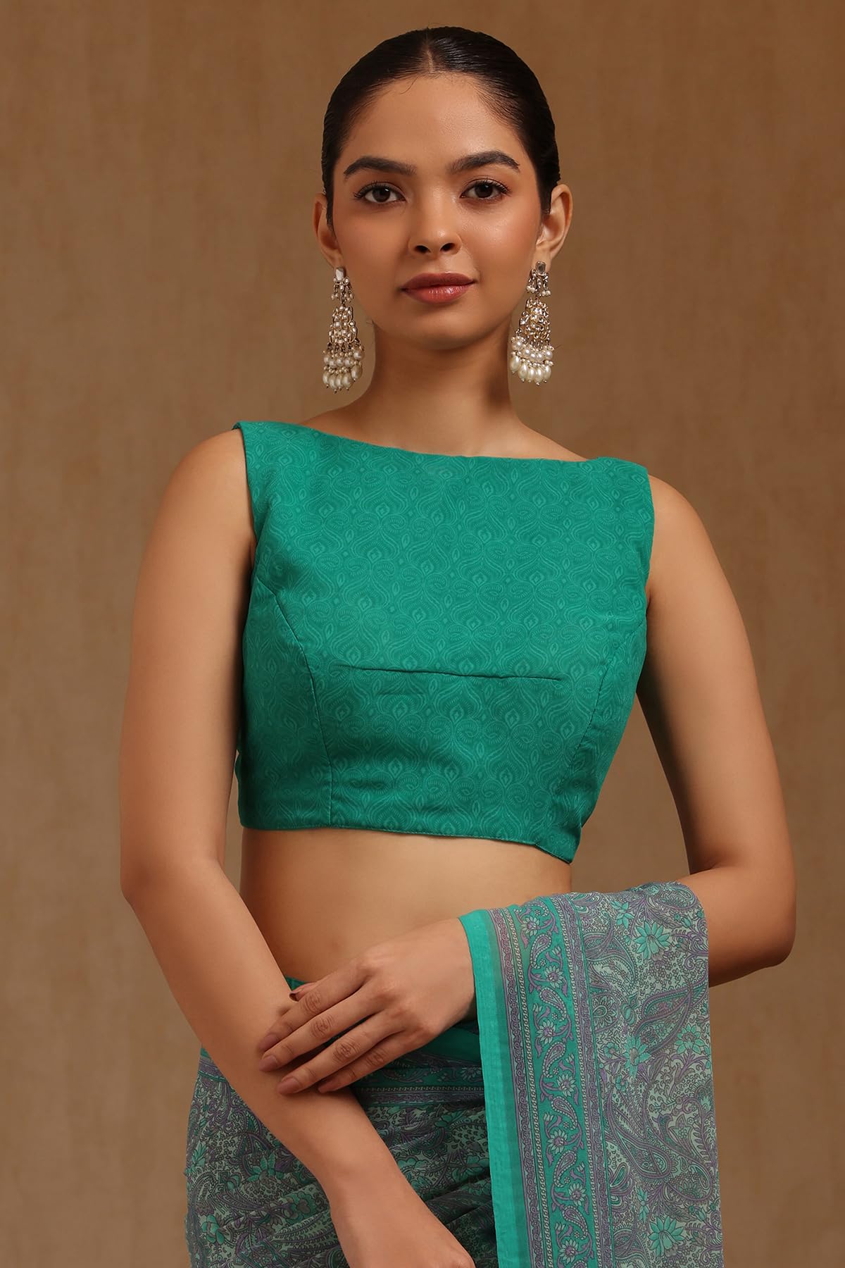 Soch Womens Teal Green Georgette Paisley Print Saree