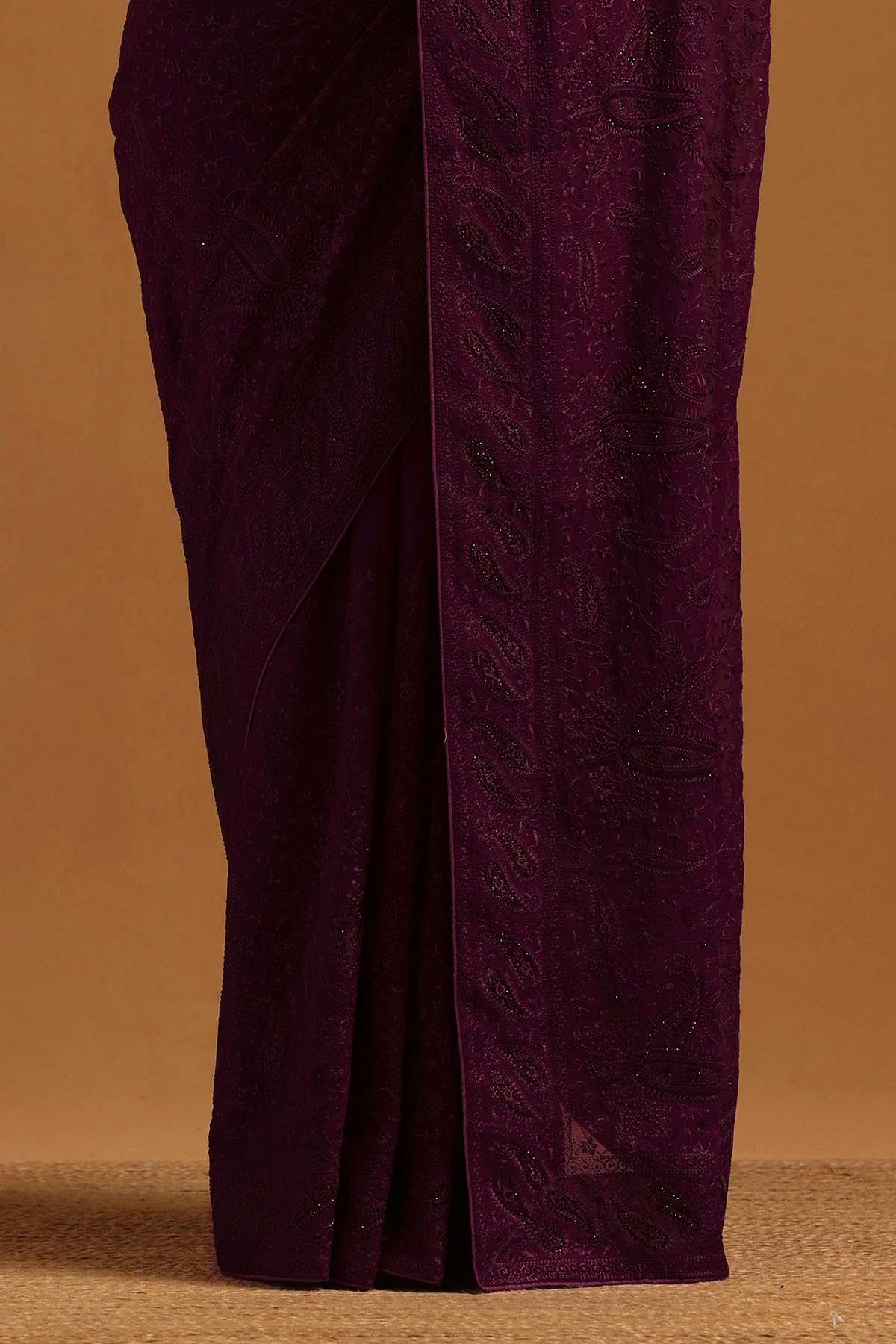 Soch Womens Wine Georgette Botanical Saree With Stone Work