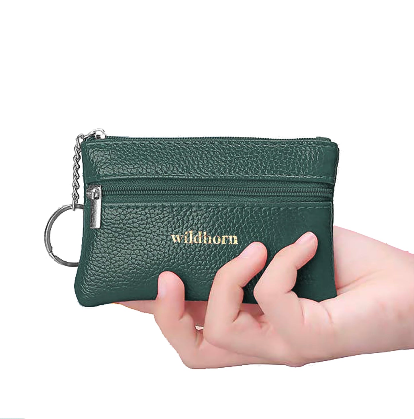 WildHorn Genuine Leather Wallet for Women, Coin Pouch | Key Ring Credit Card Holder | Small Zipper Wallet for Ladies | Mini Purse for Coins, Cards & Cash (Green)