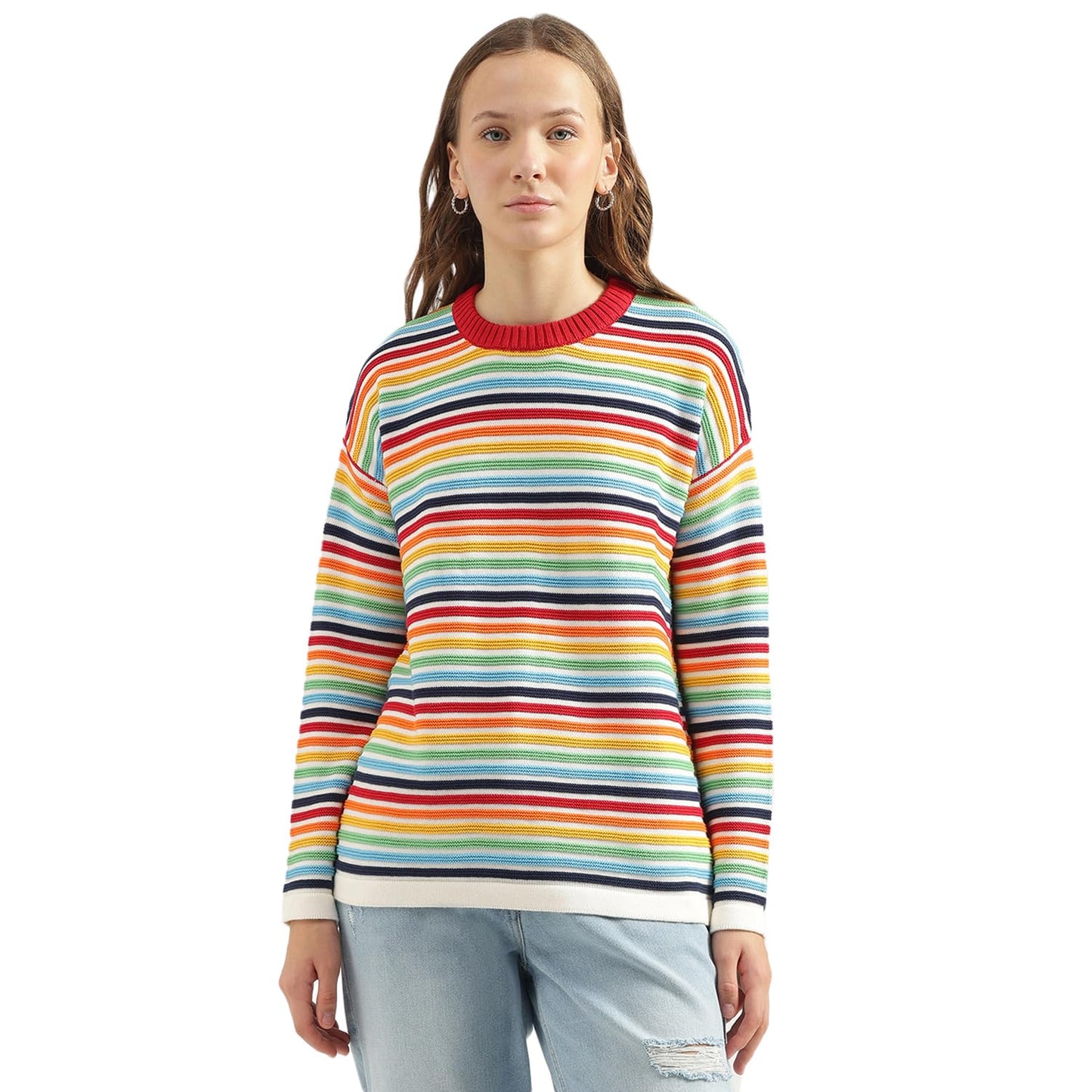 UNITED COLORS OF BENETTON Round Neck Striped Sweater (Size: L)-24A1TRIKW601I901 Multicolour