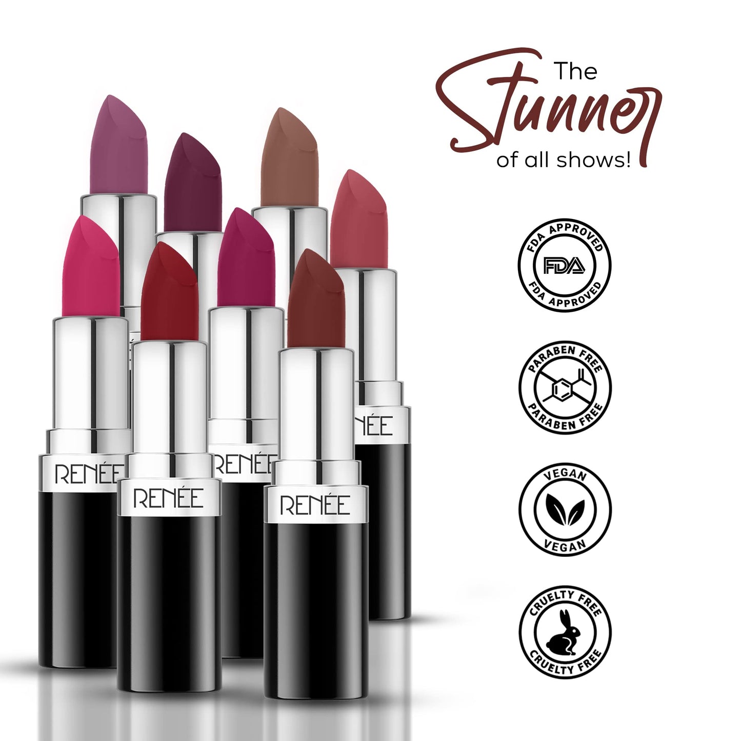 RENEE Stunner Matte Lipstick - Big Bang 4gm| Intense Color Pay Off, Full Coverage Long Lasting Weightless Velvety Formula with One Swipe Application| Enriched with Vitamin E & Hyaluronic Acid