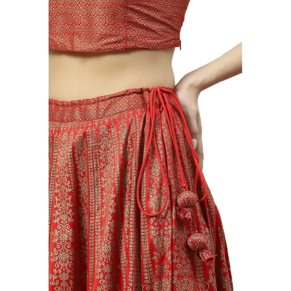 BIBA Womens Polyester Lehenga Set Readymade Tomato Red 3Xl