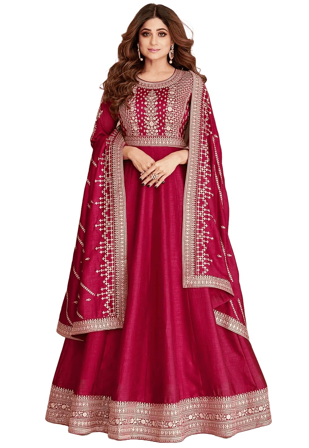Girl's Fashion Hub's Pink Color Anarkali Gown with duaptta Set for Women || Ethnic Gown for Women (in, Alpha, M, Regular, Pink)