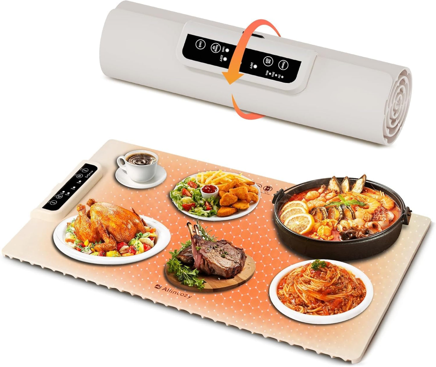 Food Warming Mat for Dining Table & Kitchen | Electric Food Warmer with Adjustable Temperature | Portable Roll-Up Hotplate for Casseroles, Roti, Snacks, Picnic, Travel & Winter Meals