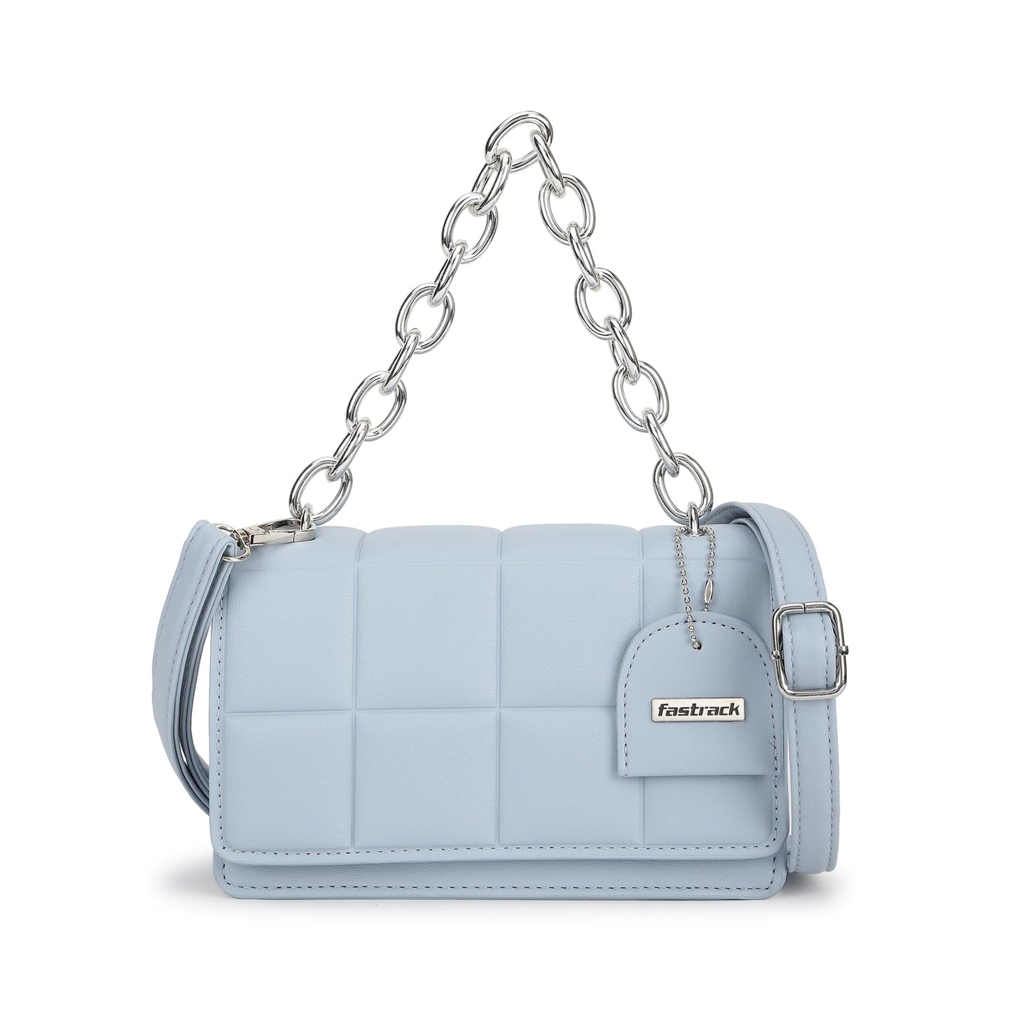 Fastrack Quilted Sling Bag for Womens, Ladies and Girls | Polished Gold Chain Strap Sling Bag | Made Up of Semi PU Leather Material