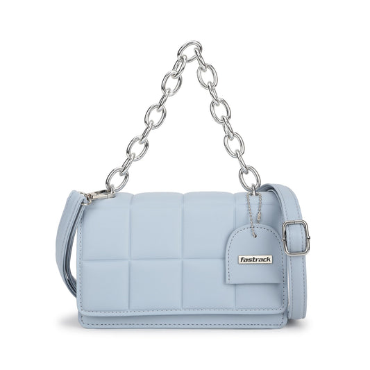 Fastrack Quilted Sling Bag for Womens, Ladies and Girls | Polished Gold Chain Strap Sling Bag | Made Up of Semi PU Leather Material