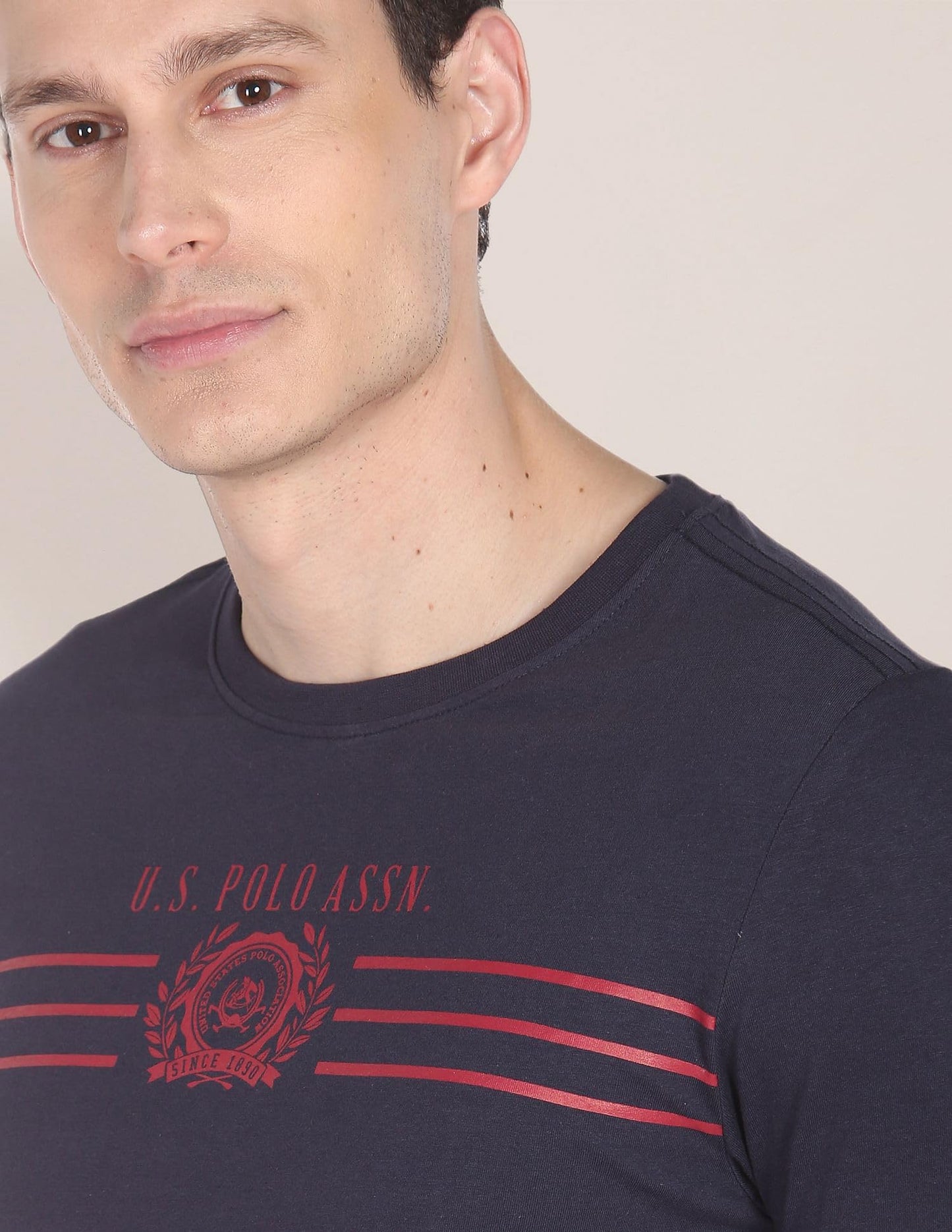 U.S. POLO ASSN. Men's Crew Neck Brand Print Cotton T-Shirt (USTSHS1368_Blue_L)