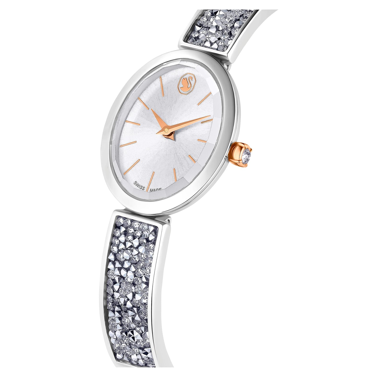 Swarovski Crystal Rock Oval Watch, Swiss Made, Crystal Bracelet, White, Stainless Steel