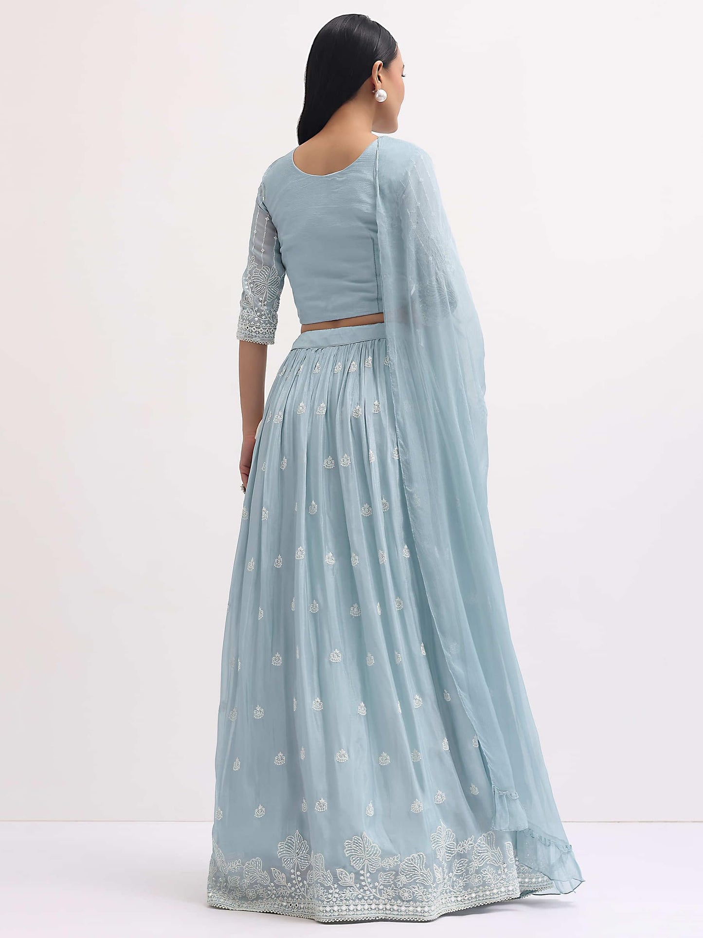 Zeel Clothing Women's Sequins Thread Embroidered Georgette Designer Semi Stitched Lehenga Choli With Dupatta (5127-Skyblue-Womens-Lehenga-Choli-Latest; Free Size) (Pink), Light Blue