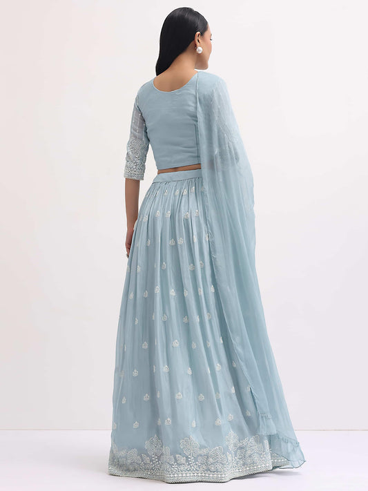 Zeel Clothing Women's Sequins Thread Embroidered Georgette Designer Semi Stitched Lehenga Choli With Dupatta (5127-Skyblue-Womens-Lehenga-Choli-Latest; Free Size) (Pink), Light Blue