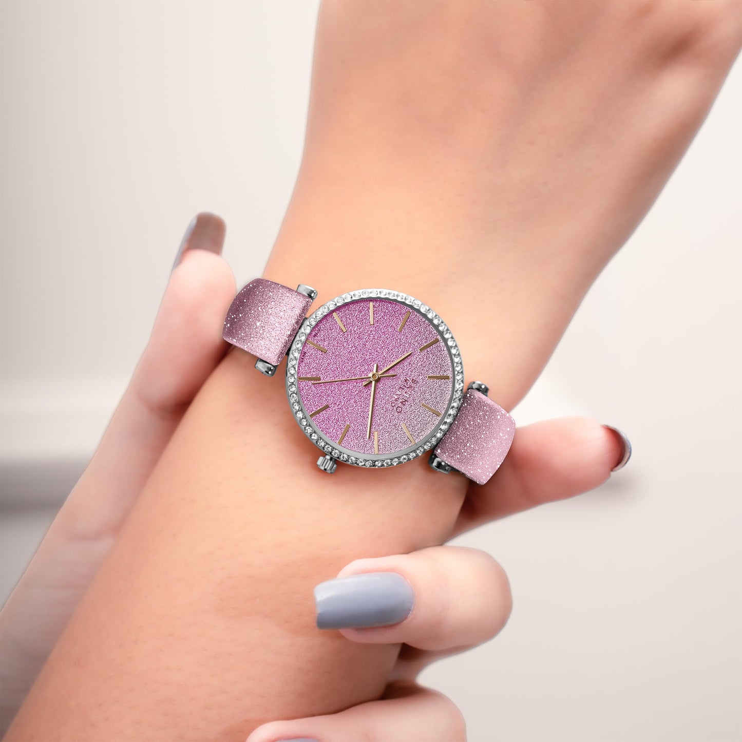 BRUNO MILANO Fashion Forward Diamond Studded Bezel Watch with Glitter for Women and Girls (Dark Pink)