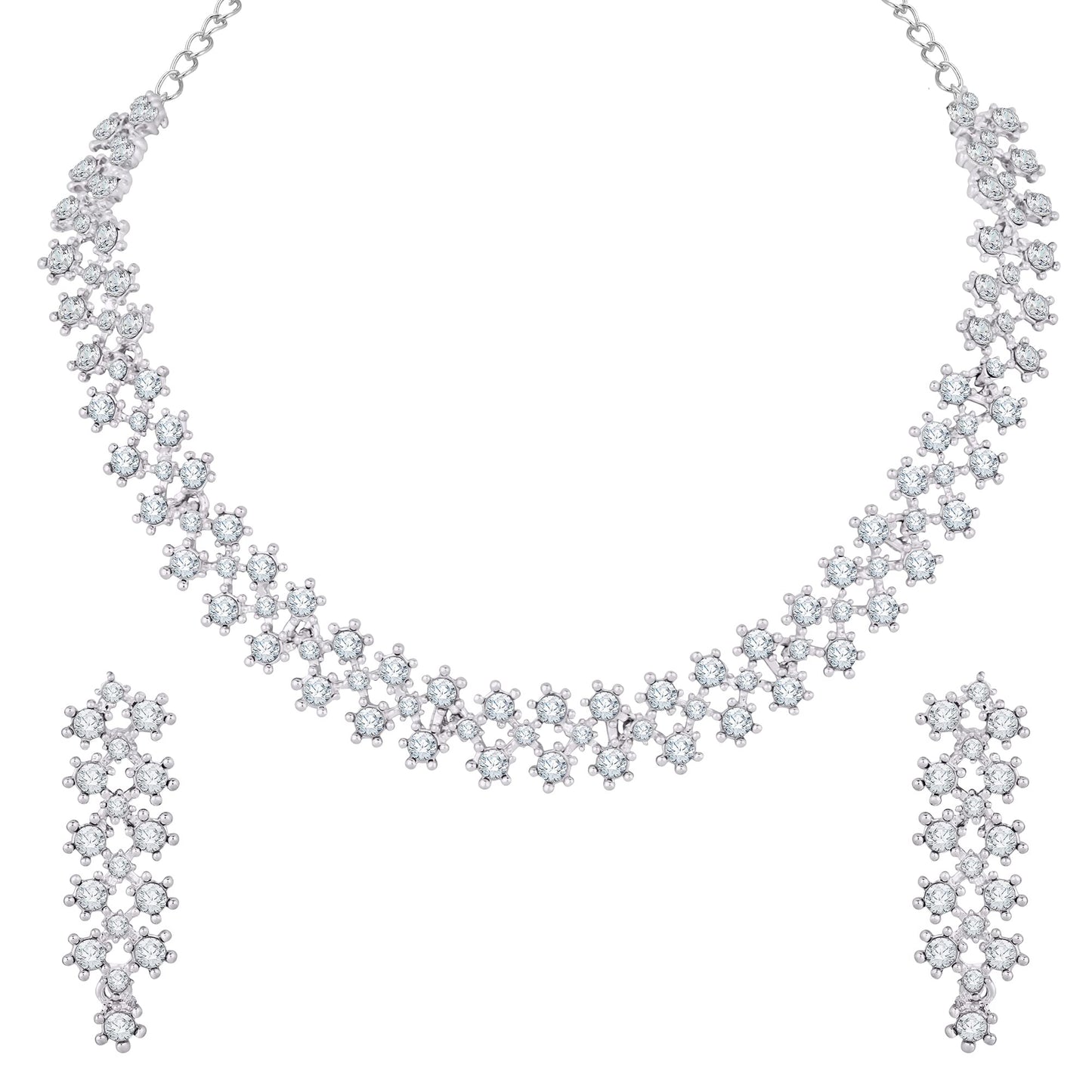 Atasi International Silver Plated White Stones/AD Diamond Necklace with Earrings - Jewellery Set for Women, Girls Best Suits for Party, Wedding and Festive Occasions (R5552)
