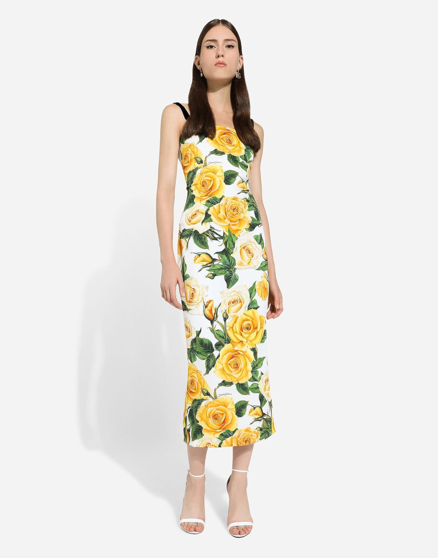 Attire Empire Women White & Yellow Floral Print Split Hem Back Cami Dress