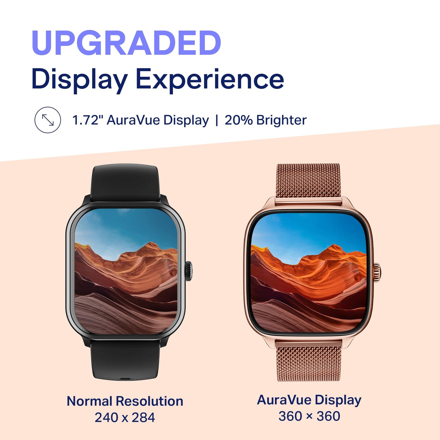 Boat Storm Verge, 1.72" (4.4 cm) Unisex Design, AuraVue Display with 20% Higher Brightness, Premium Metal Body, 80+ Sports Mode, Bluetooth Calling, Smart Watch for Men & Women (Rose Gold)