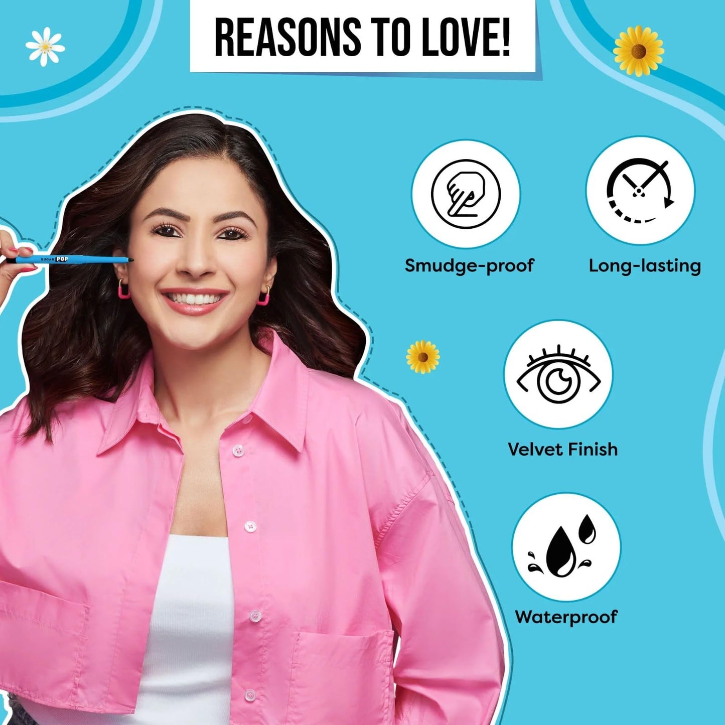 SUGAR POP Matte Finish Eyeliner, Smudge-Proof, Water-Resistant | Longwear Kajal Matte Finish, Intense Dark Kohl Kajal, Smudge Proof, Water Proof Long Lasting - 01 Black