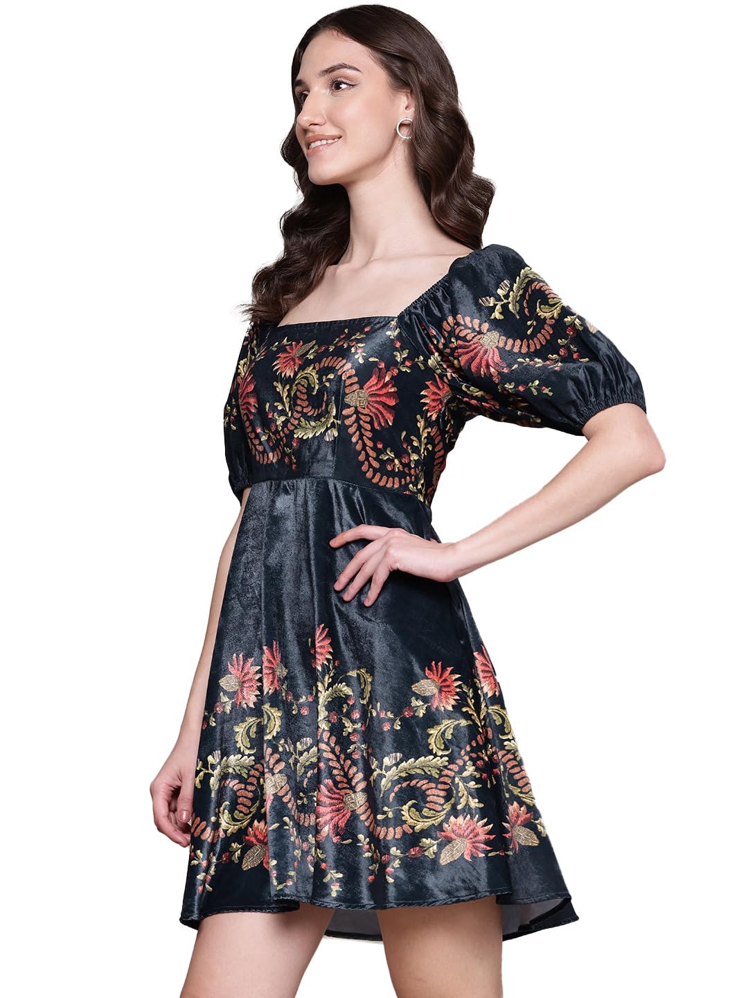 Label RITU KUMAR Black Itzel Velvet Short Dress