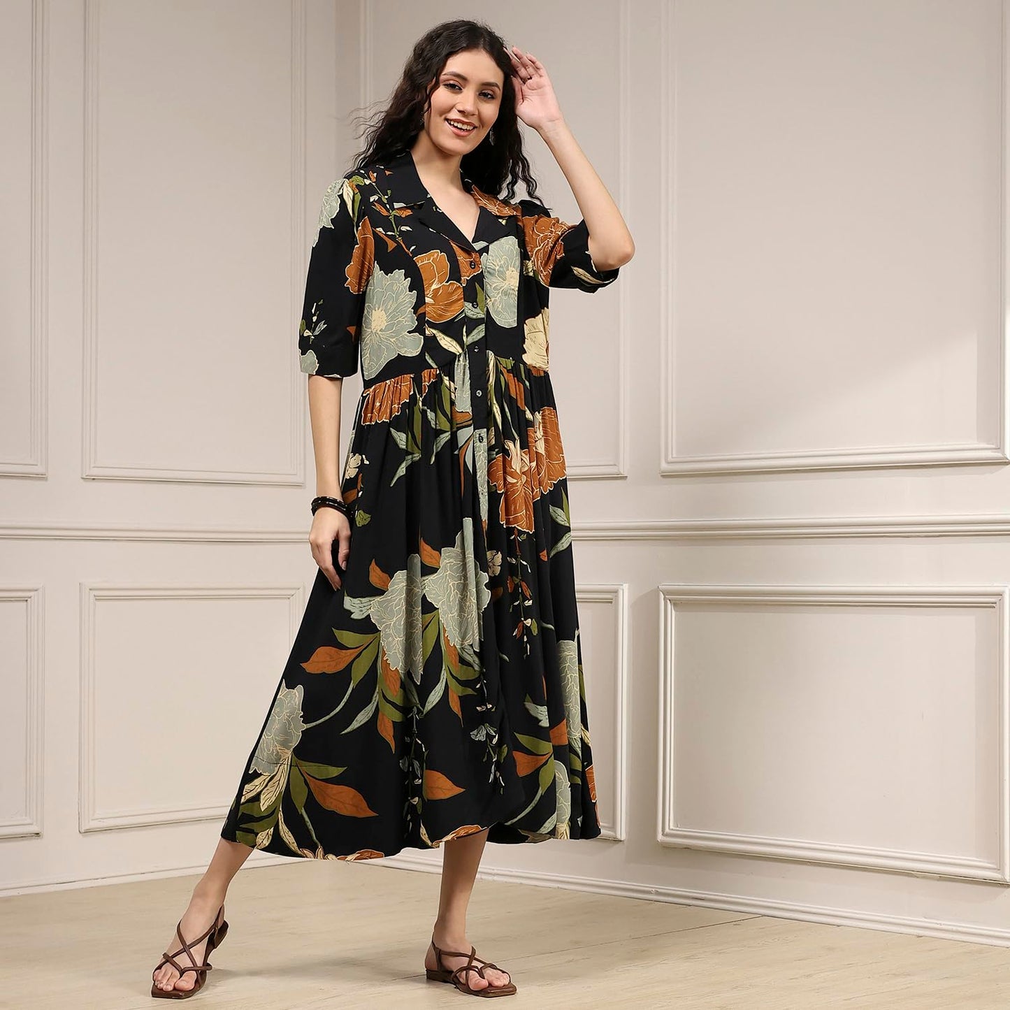 BIBA Women's Rayon Straight Knee-Length Dresses