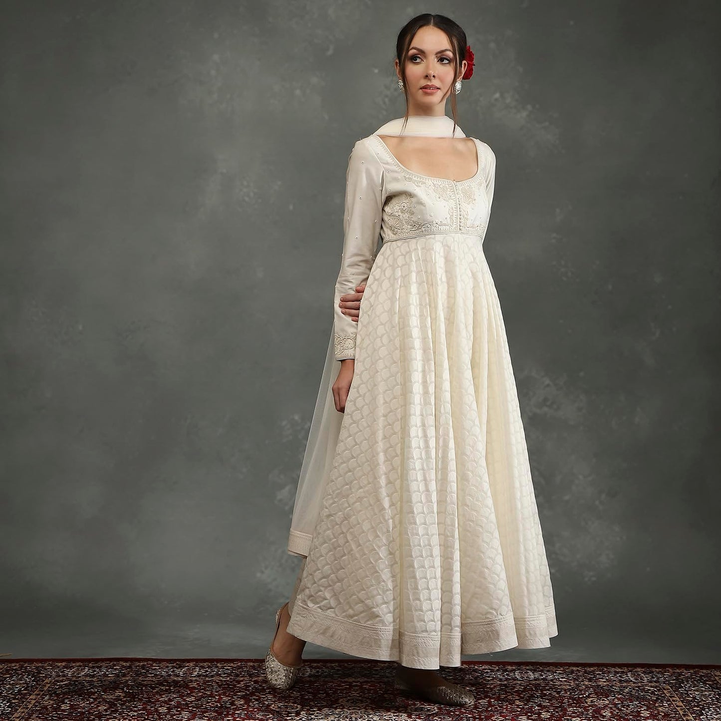 BIBA Women's Silk Chanderi Kurta Sets (CKD10745AW24CRM_Neutral