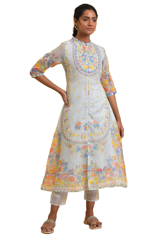 W for Woman Women's Polyester Kurta & Slim Pant (23FEWS19111-120297_Cool Blue_12)