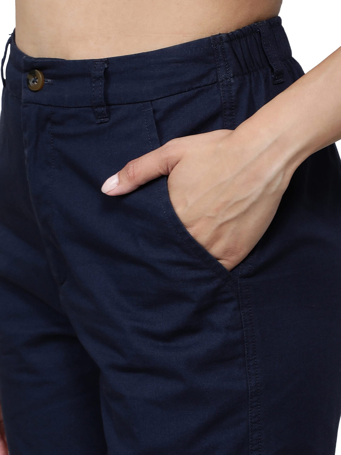 Jockey A125 Women's Super Combed Cotton Woven Twill Fabric Relaxed Fit Shorts with Convenient Side Pockets_Navy Blazer_M