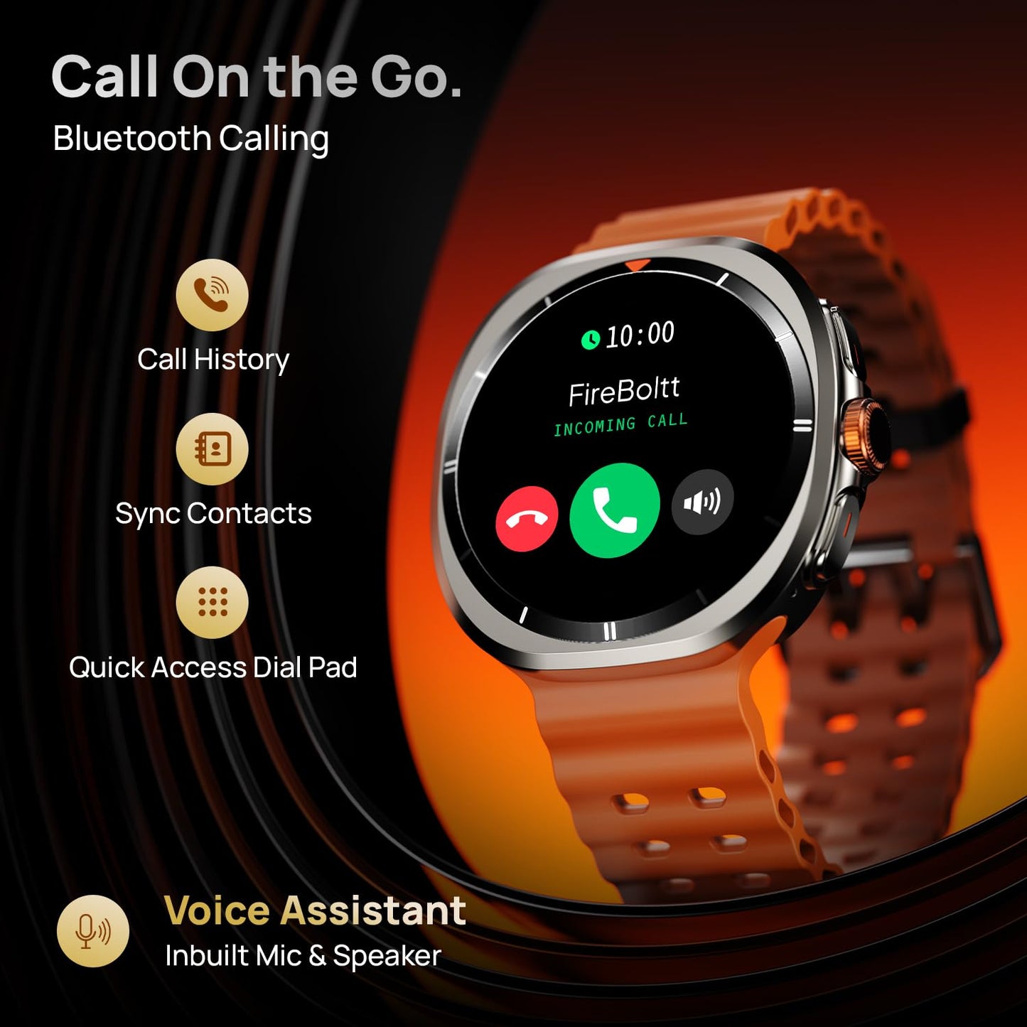 Fire-Boltt Axiom Smart Watch 1.43" Super AMOLED Display,Health & Fitness Tracking,Always-On Screen, Wireless Charging, Rotating Crown, Bluetooth Calling, Metal Case Smart Watch for Man & Woman-Orange