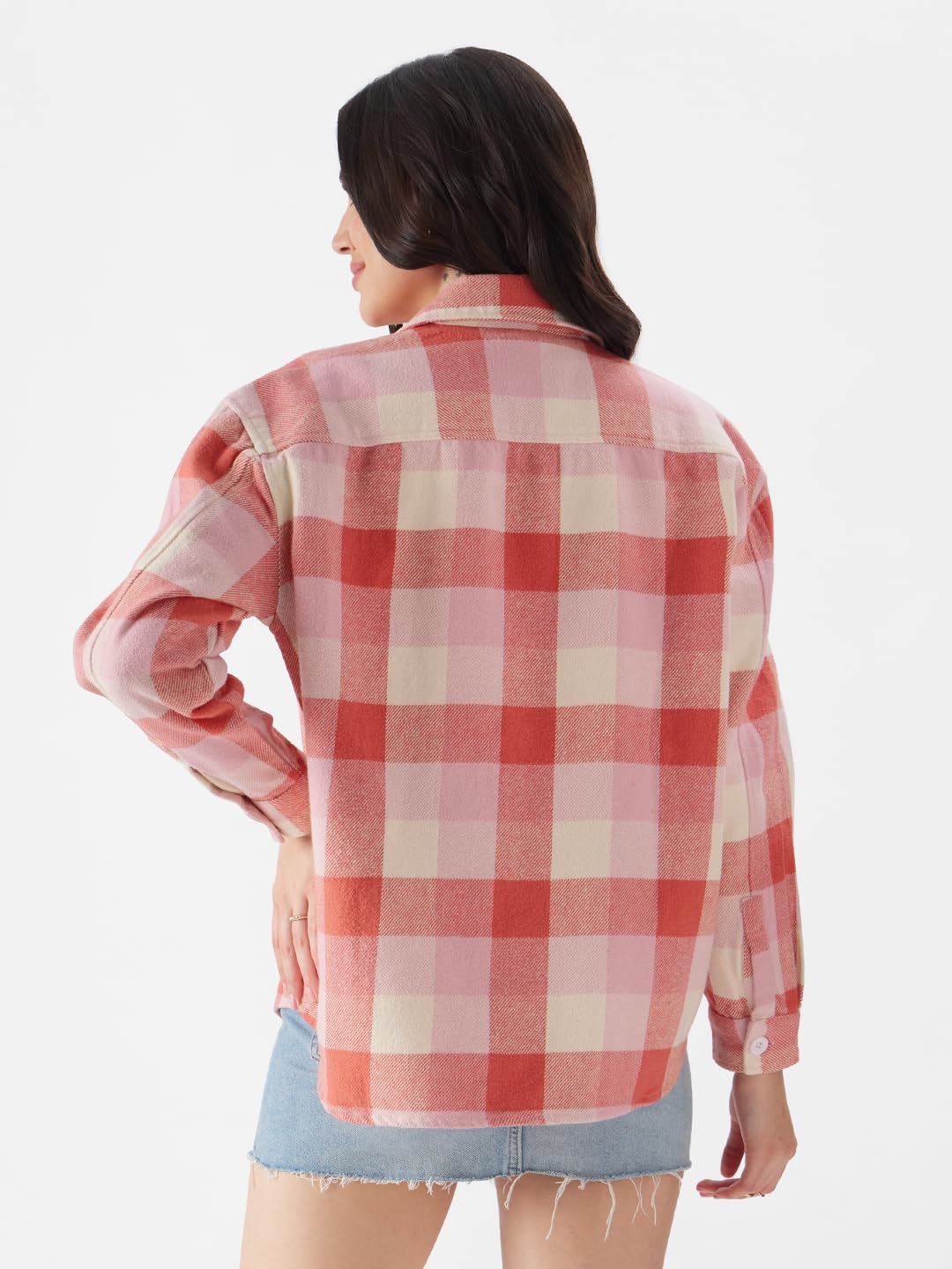The Souled Store TSS Originals: Fairy Rose Women Shackets Shackets Casual Plaid Oversized Quilted Winter Flannel Sherpa-Lined Stylish Fashion Trendy Classic Checkered Cozy Button-Up Utility