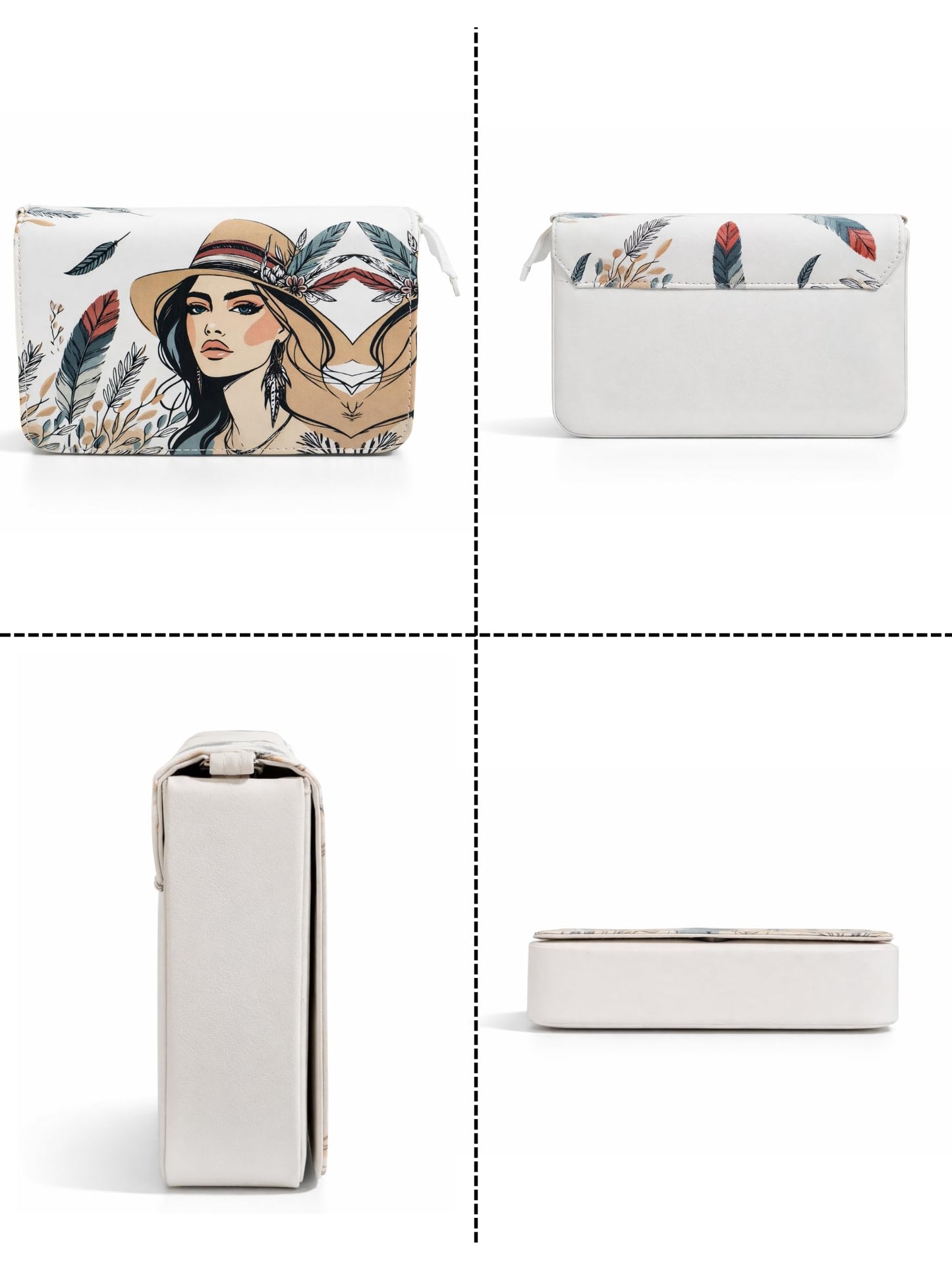 ITALISH Floral Art Print Crossbody Bag Leather Sling Bag with Magnetic Closure (White)