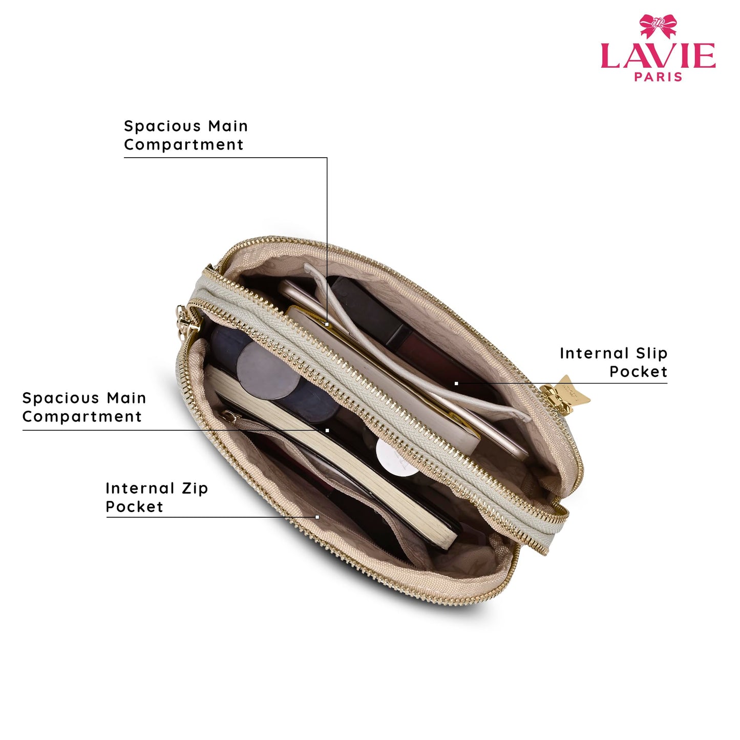 LAVIE PARIS Women's Helen 3 Compartment Crossbody Sling Bag | Ladies Purse Handbag | Gift for Women