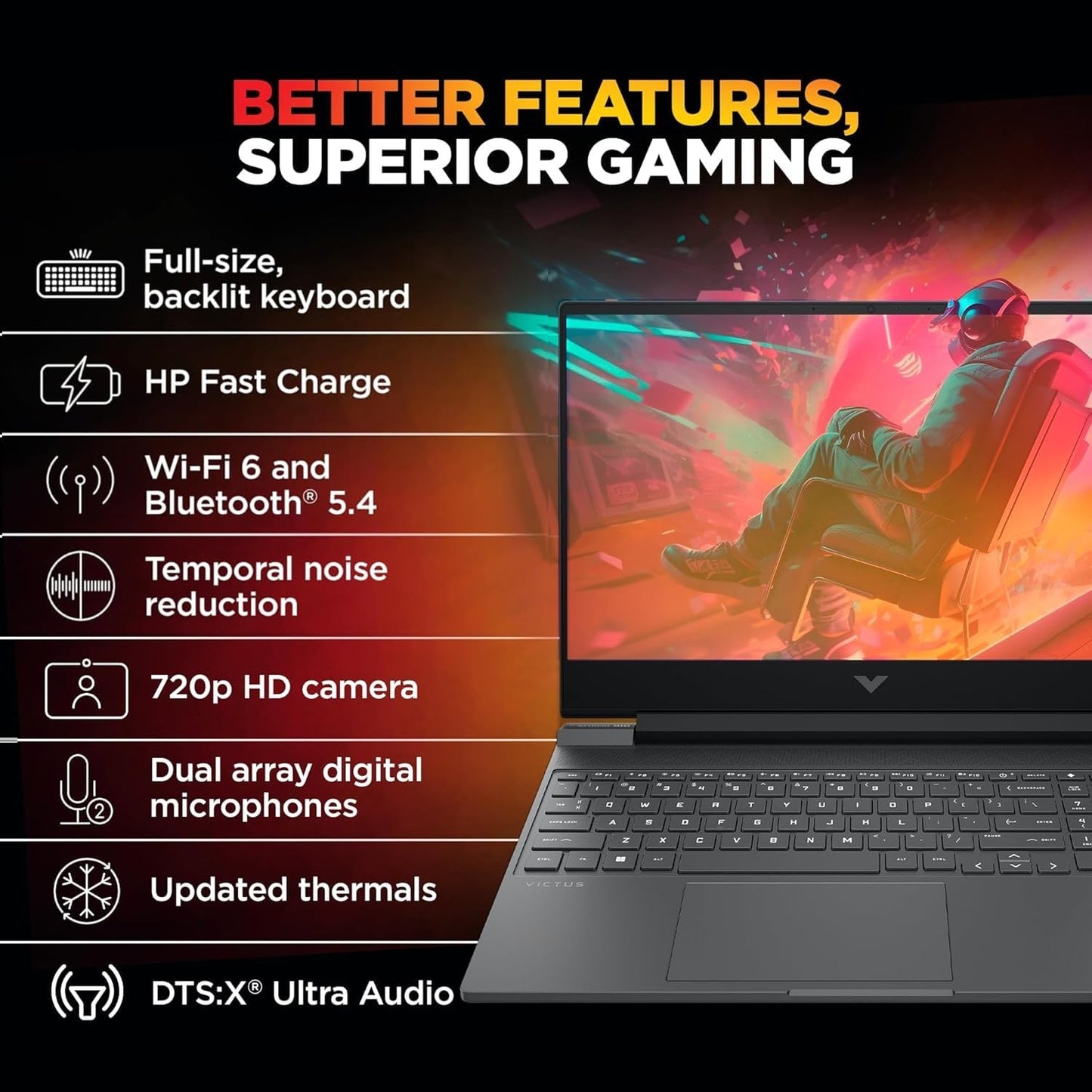 HP Victus, AMD Ryzen 7 7445HS, 4GB RTX 2050, 16GB DDR5(Upgradable) 512GB SSD, FHD, 144Hz, 300 nits, IPS, 15.6''/39.6cm, Win11, M365* Office24, Mica Silver, 2.29kg, fb3123AX, Backlit, Gaming Laptop