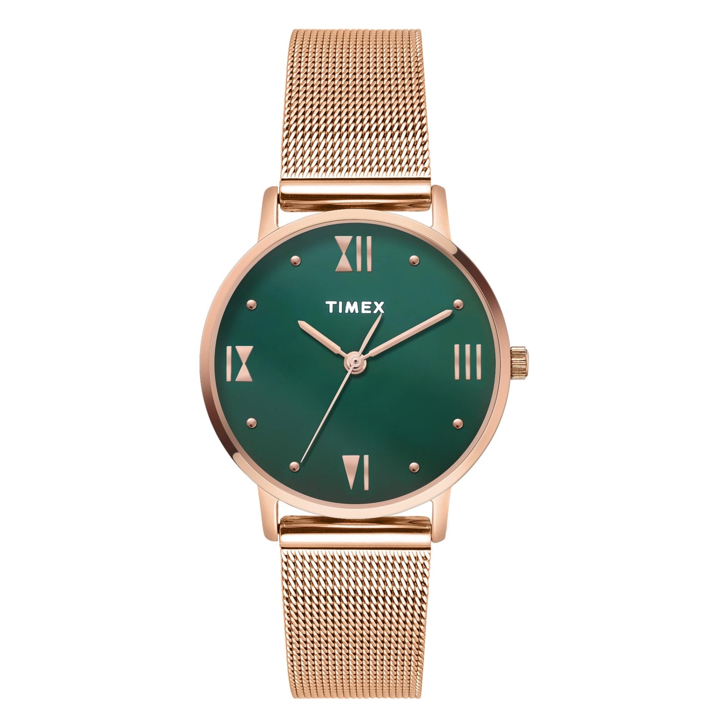 TIMEX Analog Watch for Women with Green Round Dial & Rose Gold Stainless Steel Bracelet Band Water Resistant Women's Wrist Watches - TWEL15625