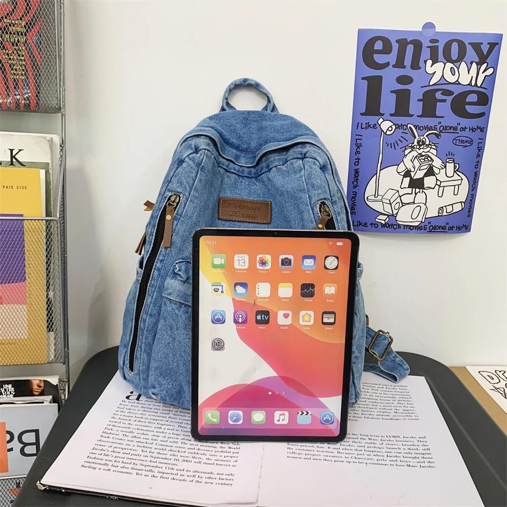 ZAINTO® Denim Backpack for Women | Vintage Light Blue Daypack | Eco-Friendly Premium Denim, Lightweight & Durable | Stylish College & Office Backpack with Multi Pockets for Daily Use (Lightblue)