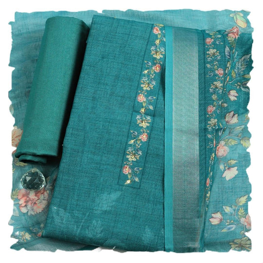Meena Bazaar Printed Cotton Unstitched Kurta with Bottom & Dupatta