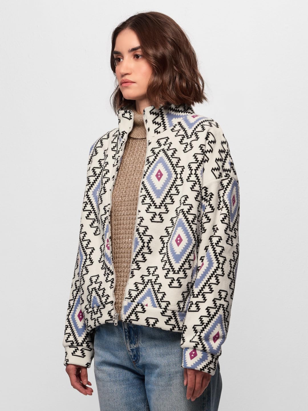 The Souled Store Polar Fleece: Wonder Women and Girls Long Sleeve Zipper Front Oversized Fit Cropped Jackets
