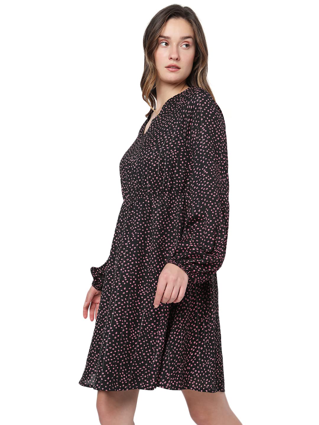 Vero Moda Women's Polyester A-Line Above The Knee Dress (144881801- Black_XS)