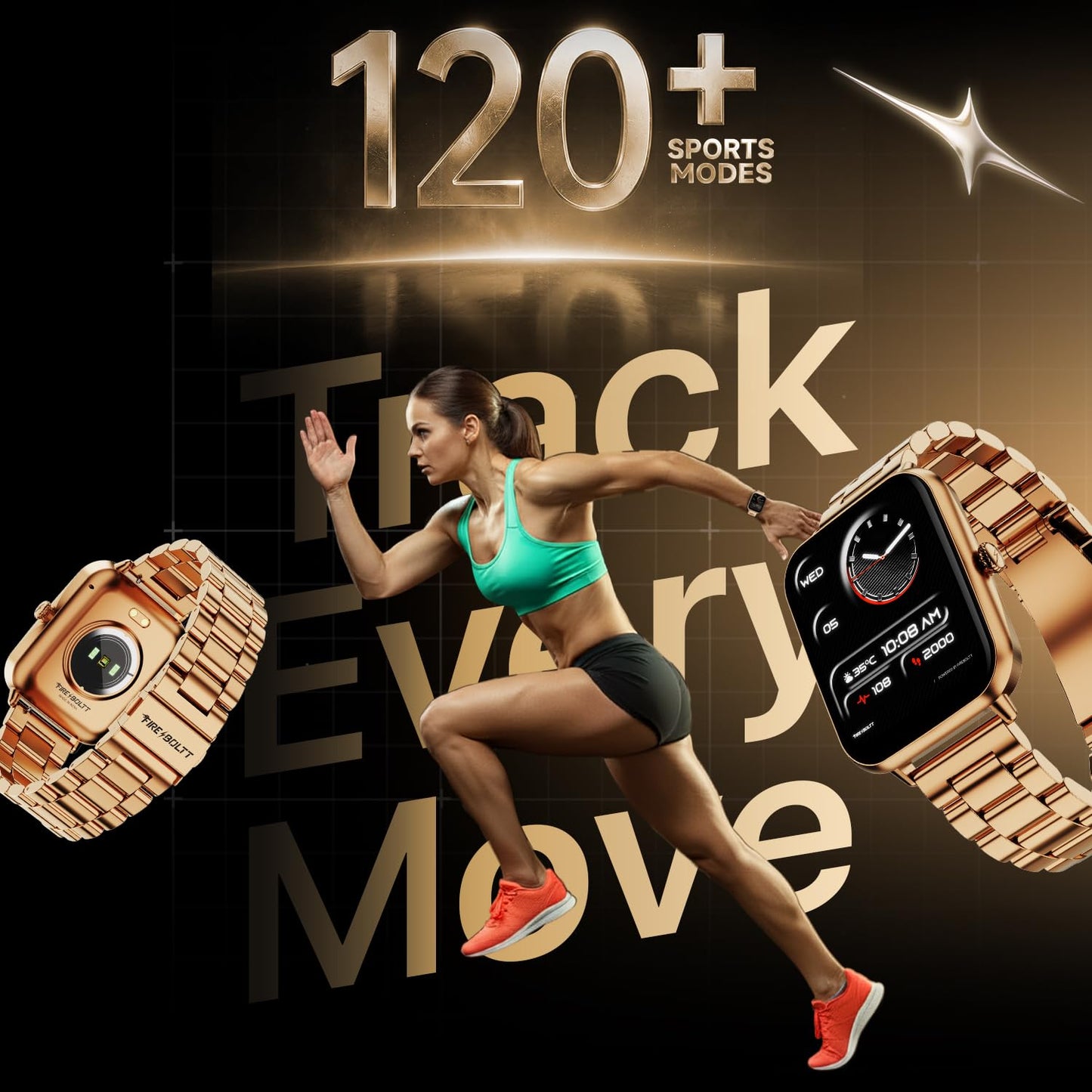 Fire-Boltt Ninja Blaze Smart Watch, Stainless Steel Strap & Steel Body, 1.83” Display Bluetooth Calling Built-in Mic & Speaker, 120+ Sports Modes, Smartwatch for Man and Woman Imperial Gold