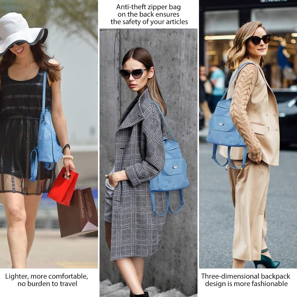 INOVERA (LABEL) Backpack for Women, Girls - Faux Leather Travel Shoulder Backpacks with Adjustable Strap - Ladies Stylish Handbag Purse (Blue)